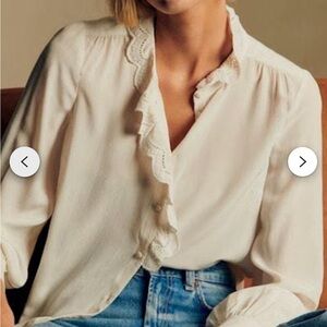 Sezane Cream Ruffle Button Down Shirt